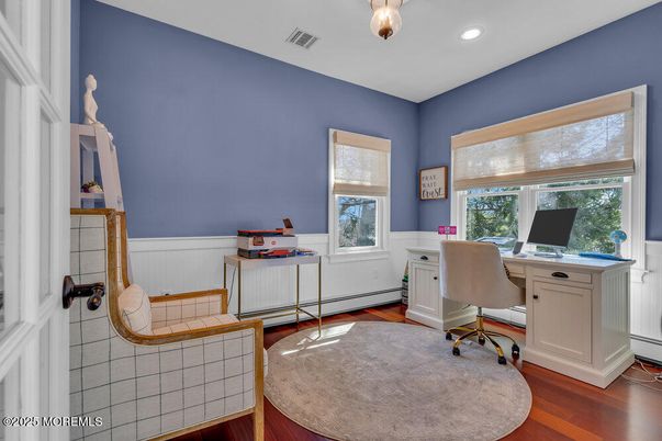 Home Office, Interior, Recessed Lighting, Wood Texture Flooring