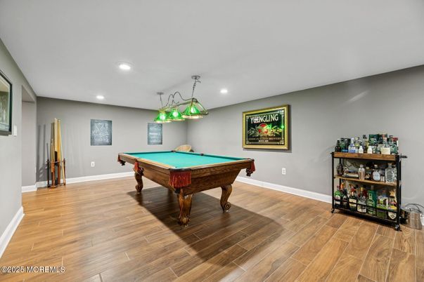 Billiard Table, Game Room, Interior, Recessed Lighting, Wood Texture Flooring