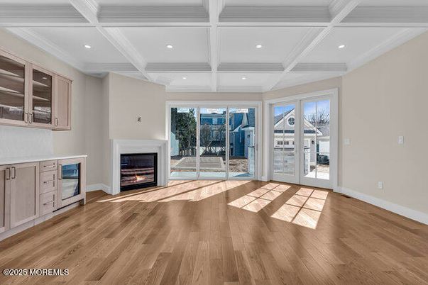 Empty room, Fireplace, Interior, Recessed Lighting, Wood Texture Flooring