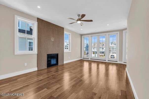 Empty room, Fireplace, Interior, Recessed Lighting, Wood Texture Flooring