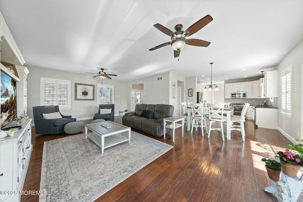 Dining room, Interior, Kitchen, Living room, Pendant Lights, Recessed Lighting, Wood Texture Flooring