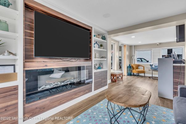 Fireplace, Interior, Recessed Lighting, Wood Texture Flooring