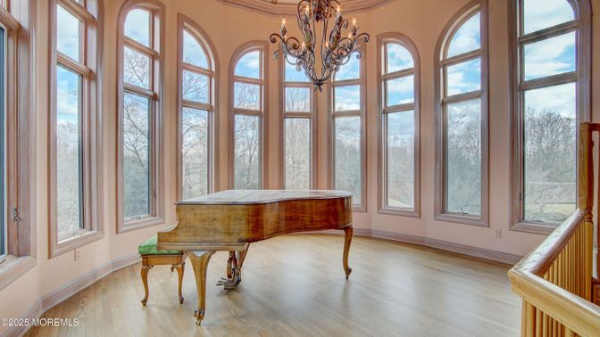 Chandelier, Interior, Piano, Wood Texture Flooring