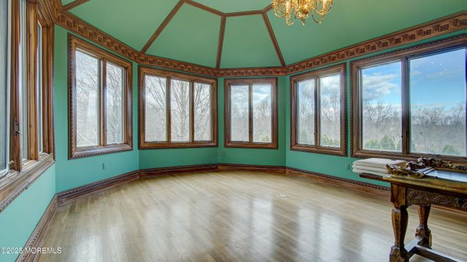 Chandelier, Empty room, Interior, Sun Room, Wood Texture Flooring