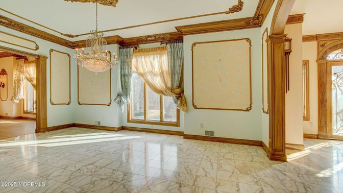 Chandelier, Empty room, Interior, Marble