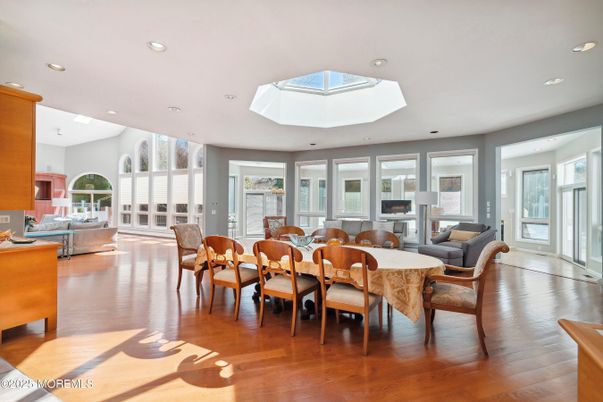 Dining room, Interior, Living room, Recessed Lighting, Wood Texture Flooring
