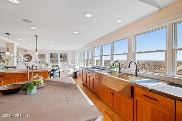 Dining room, Interior, Kitchen, Pendant Lights, Recessed Lighting, Wood Texture Flooring