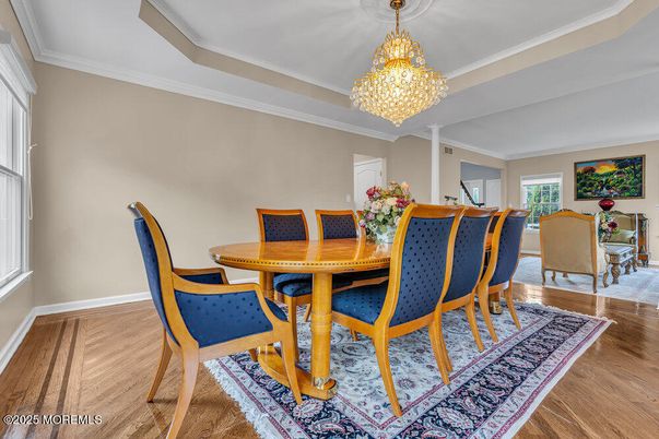 Chandelier, Dining room, Interior, Wood Texture Flooring