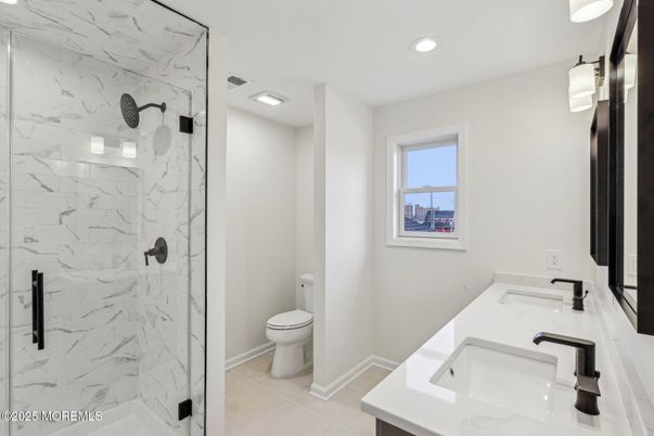 Bathroom, Glass Shower, Interior, Marble Walls, Recessed Lighting