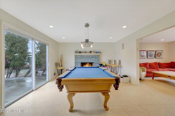 Billiard Table, Fireplace, Game Room, Interior, Pendant Lights, Recessed Lighting