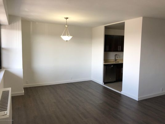 Empty room, Interior, Kitchen, Pendant Lights, Wood Texture Flooring