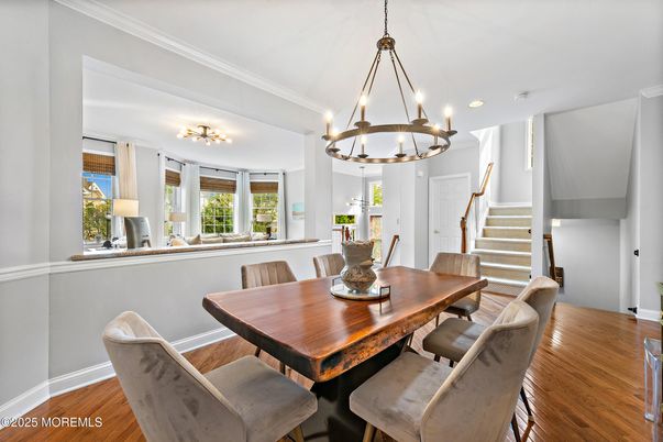 Chandelier, Dining room, Interior, Wood Texture Flooring