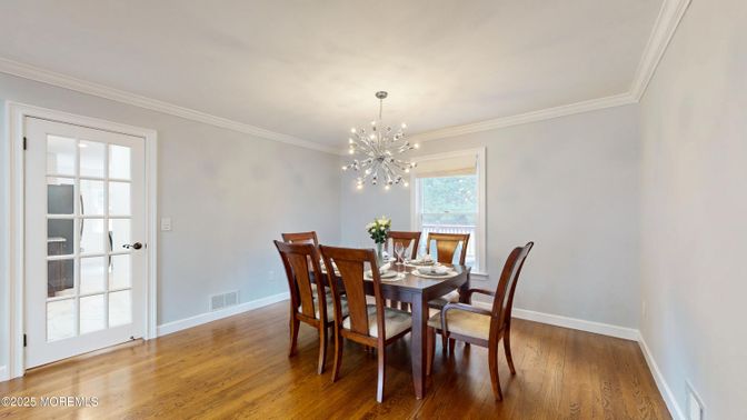 Dining room, Interior, Pendant Lights, Wood Texture Flooring