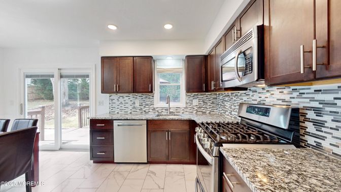Interior, Kitchen, Marble, Recessed Lighting, Stainless Steel Appliances