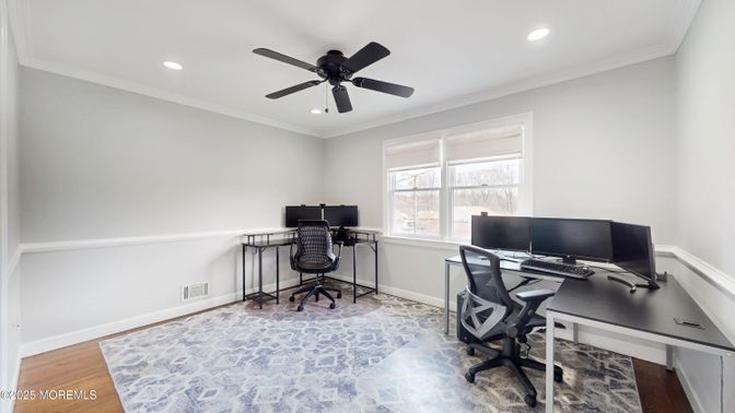 Home Office, Interior, Recessed Lighting, Wood Texture Flooring