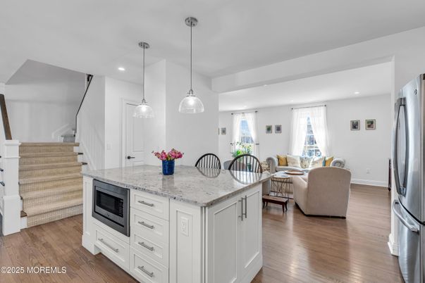 Interior, Kitchen, Living room, Pendant Lights, Recessed Lighting, Stainless Steel Appliances, Wood Texture Flooring