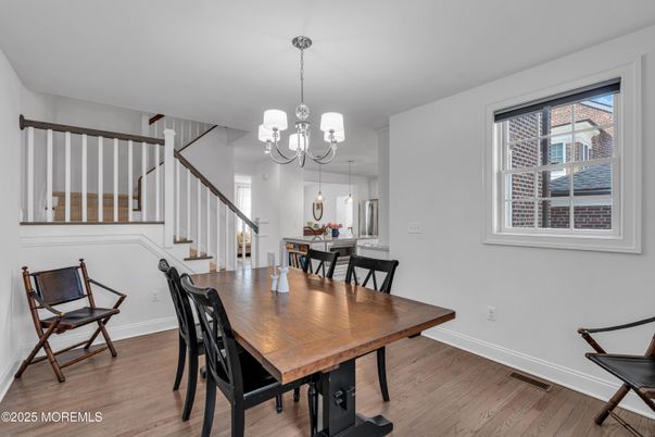 Chandelier, Dining room, Interior, Pendant Lights, Wood Texture Flooring