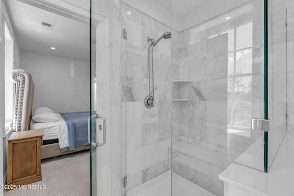 Bathroom, Bedroom, Glass Shower, Interior, Marble Walls, Recessed Lighting