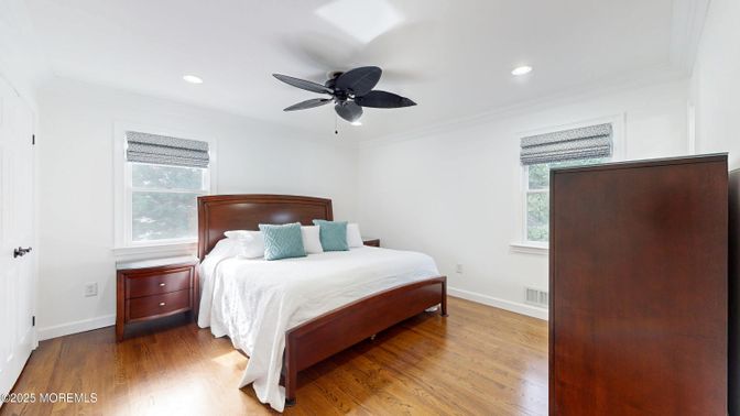 Bedroom, Interior, Recessed Lighting, Wood Texture Flooring