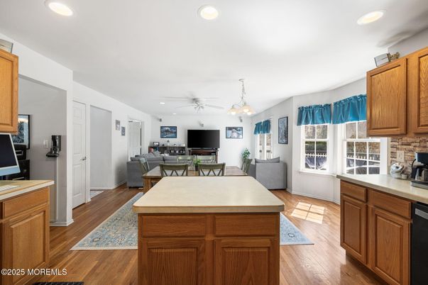 Dining room, Interior, Kitchen, Living room, Recessed Lighting, Wood Texture Flooring