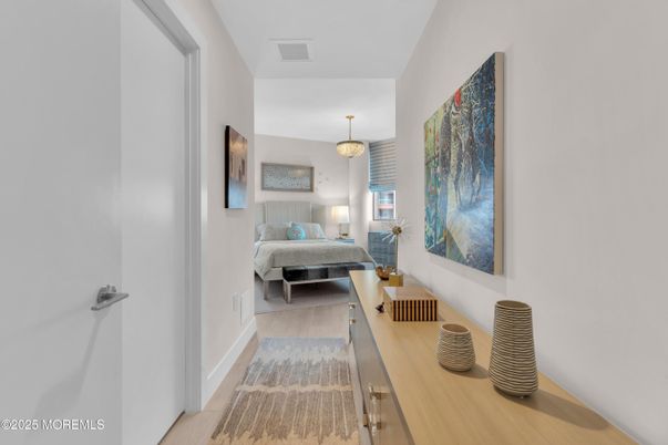 Bedroom, Interior, Pendant Lights, Wood Texture Flooring