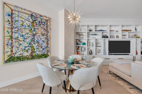Dining room, Interior, Living room, Pendant Lights, Wood Texture Flooring