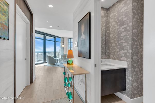 Bathroom, Interior, Recessed Lighting, Wood Texture Flooring