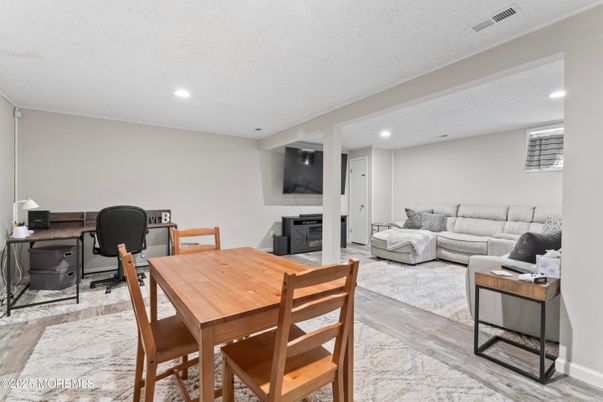 Home Office, Interior, Living room, Recessed Lighting, Wood Texture Flooring