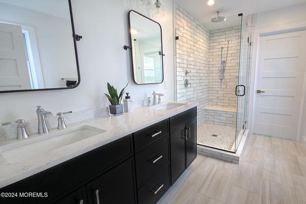 Bathroom, Dual Sink Vanities, Glass Shower, Interior, Recessed Lighting