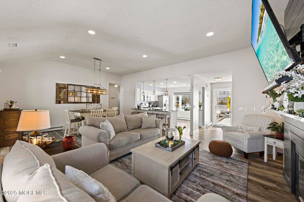 Dining room, Interior, Kitchen, Living room, Pendant Lights, Recessed Lighting, Wood Texture Flooring