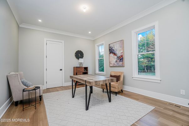 Home Office, Interior, Recessed Lighting, Wood Texture Flooring
