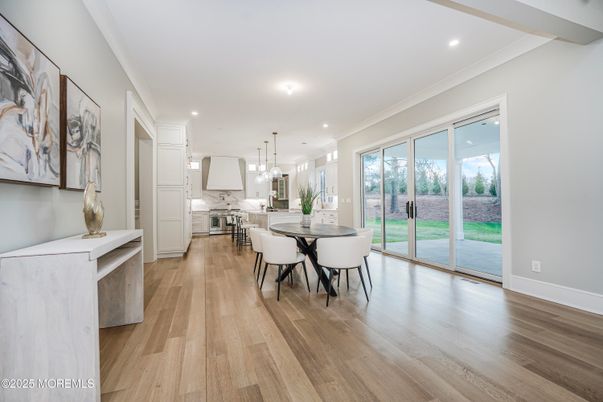 Dining room, Interior, Kitchen, Pendant Lights, Recessed Lighting, Wood Texture Flooring