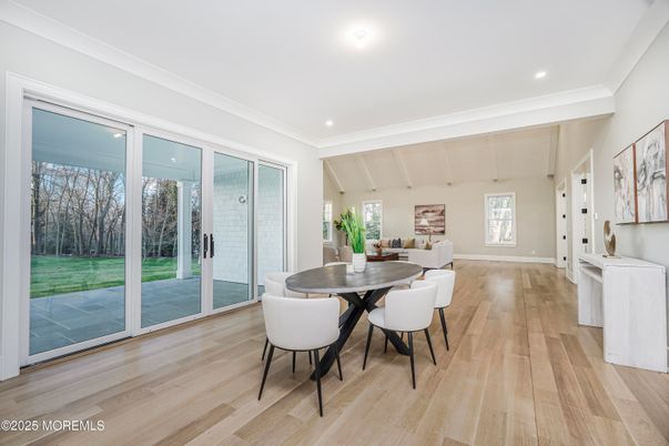Dining room, Interior, Recessed Lighting, Wood Texture Flooring