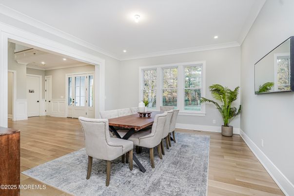 Dining room, Interior, Recessed Lighting, Wood Texture Flooring