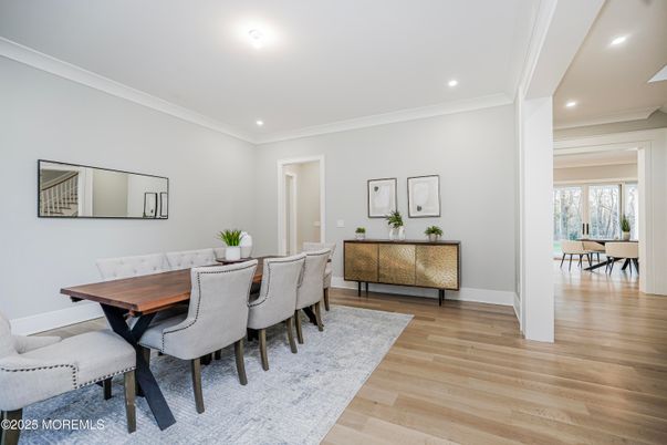 Dining room, Interior, Recessed Lighting, Wood Texture Flooring