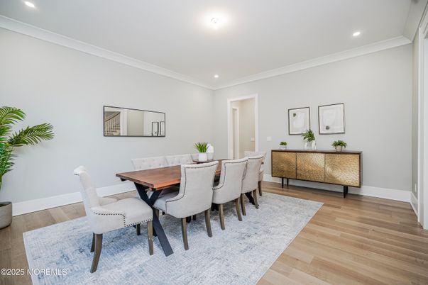 Dining room, Interior, Recessed Lighting, Wood Texture Flooring