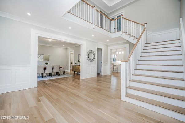 Dining room, Interior, Recessed Lighting, Wood Texture Flooring