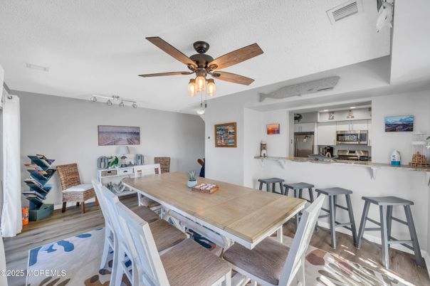 Dining room, Interior, Kitchen, Stainless Steel Appliances, Wood Texture Flooring