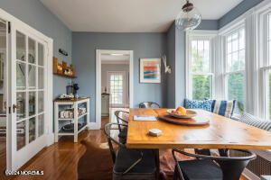 Dining room, Interior, Pendant Lights, Wood Texture Flooring