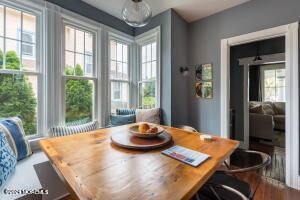Dining room, Interior, Pendant Lights, Wood Texture Flooring