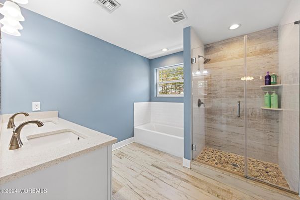 Bathroom, Glass Shower, Interior, Recessed Lighting