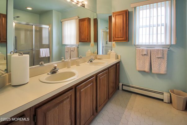 Bathroom, Dual Sink Vanities, Glass Shower, Interior, Recessed Lighting