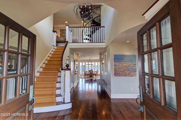 Chandelier, Dining room, Interior, Recessed Lighting, Wood Texture Flooring