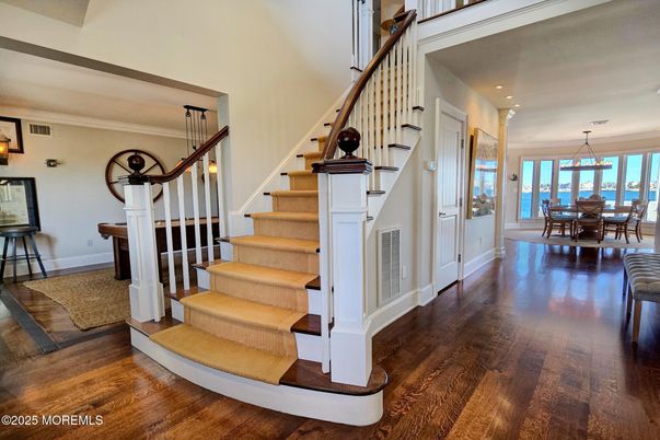 Chandelier, Dining room, Interior, Pendant Lights, Recessed Lighting, Wood Texture Flooring