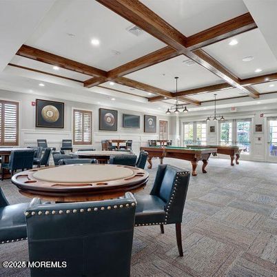 Billiard Table, Game Room, Interior, Pendant Lights, Recessed Lighting, Wooden Beams