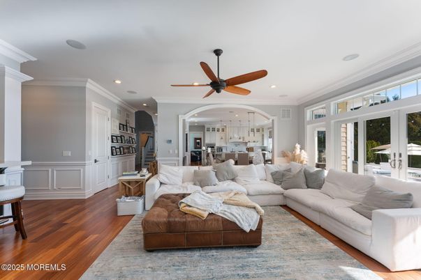 Interior, Kitchen, Living room, Recessed Lighting, Stainless Steel Appliances, Wood Texture Flooring