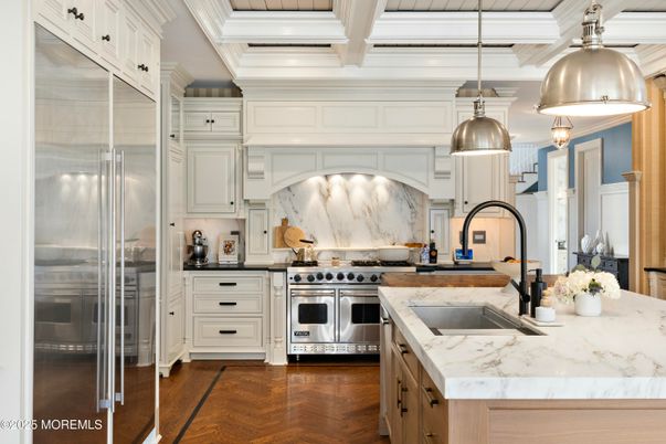 Interior, Kitchen, Pendant Lights, Stainless Steel Appliances, Wood Texture Flooring