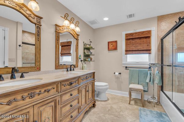Bathroom, Dual Sink Vanities, Glass Shower, Interior, Recessed Lighting