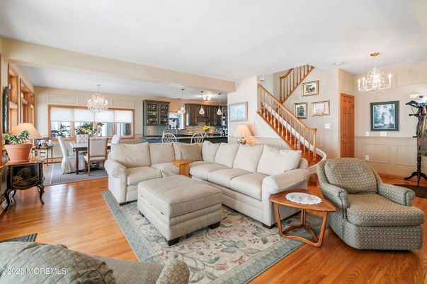 Chandelier, Dining room, Interior, Kitchen, Living room, Pendant Lights, Wood Texture Flooring