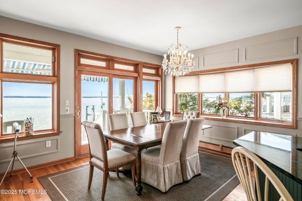 Chandelier, Dining room, Interior, Water, Wood Texture Flooring
